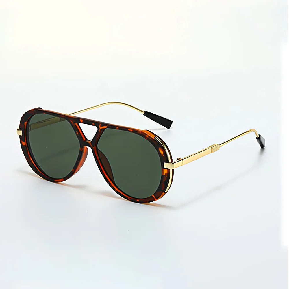 AeroLux aviator sunglasses black deep lenses gold-tone arms UV400 pilot silhouette bold statement