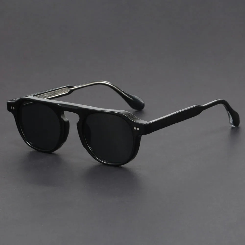 Bold acetate retro panto sunglasses with UV defense lenses, vintage-inspired streetwear frames