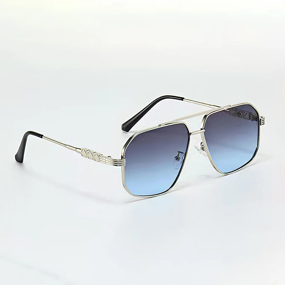 Pilot sunglasses gold-tone frame blue-to-clear gradient lenses UV protection lightweight unisex