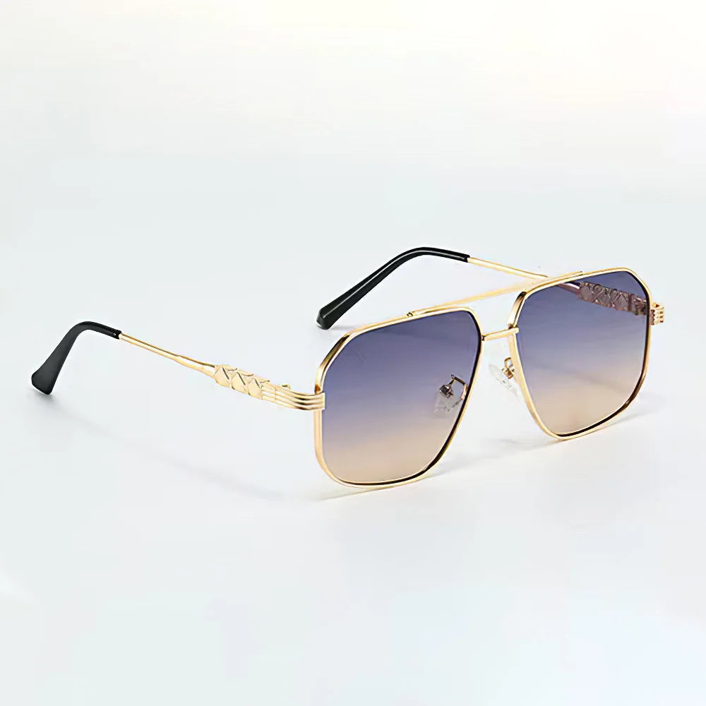 Pilot sunglasses gold-tone frame blue-to-clear gradient lenses UV protection unisex aviator style