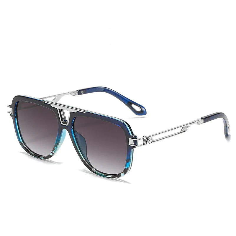 Gradient aviator sunglasses bold angular frame polished silver accents UV400 city street style