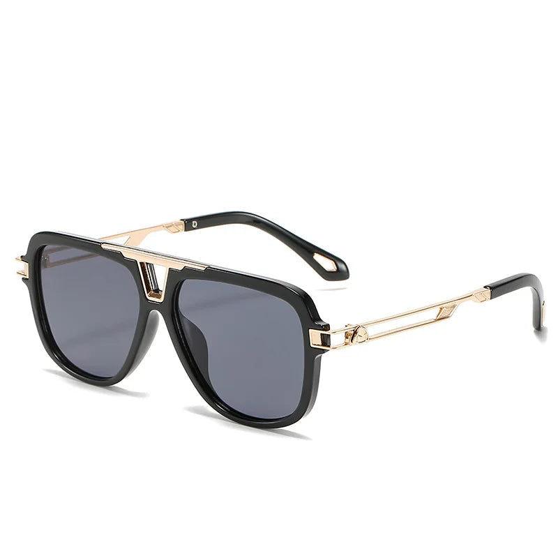 Gradient aviator sunglasses angular silver frame UV400 bold street-style eyewear for city trendsetters