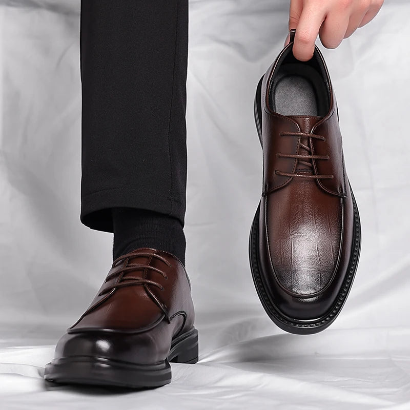 Black genuine leather lace-up Oxford shoes for professionals, handcrafted full-grain timeless style
