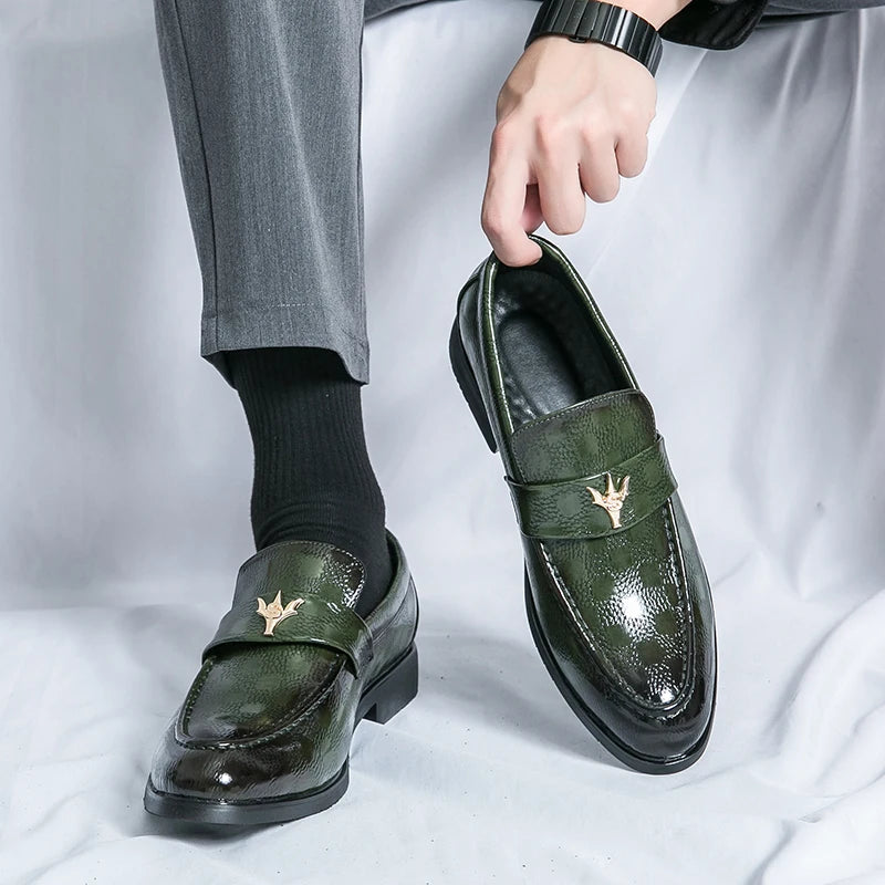 Alba genuine leather check-embossed loafers slip-on professional shoes with cushioned insole