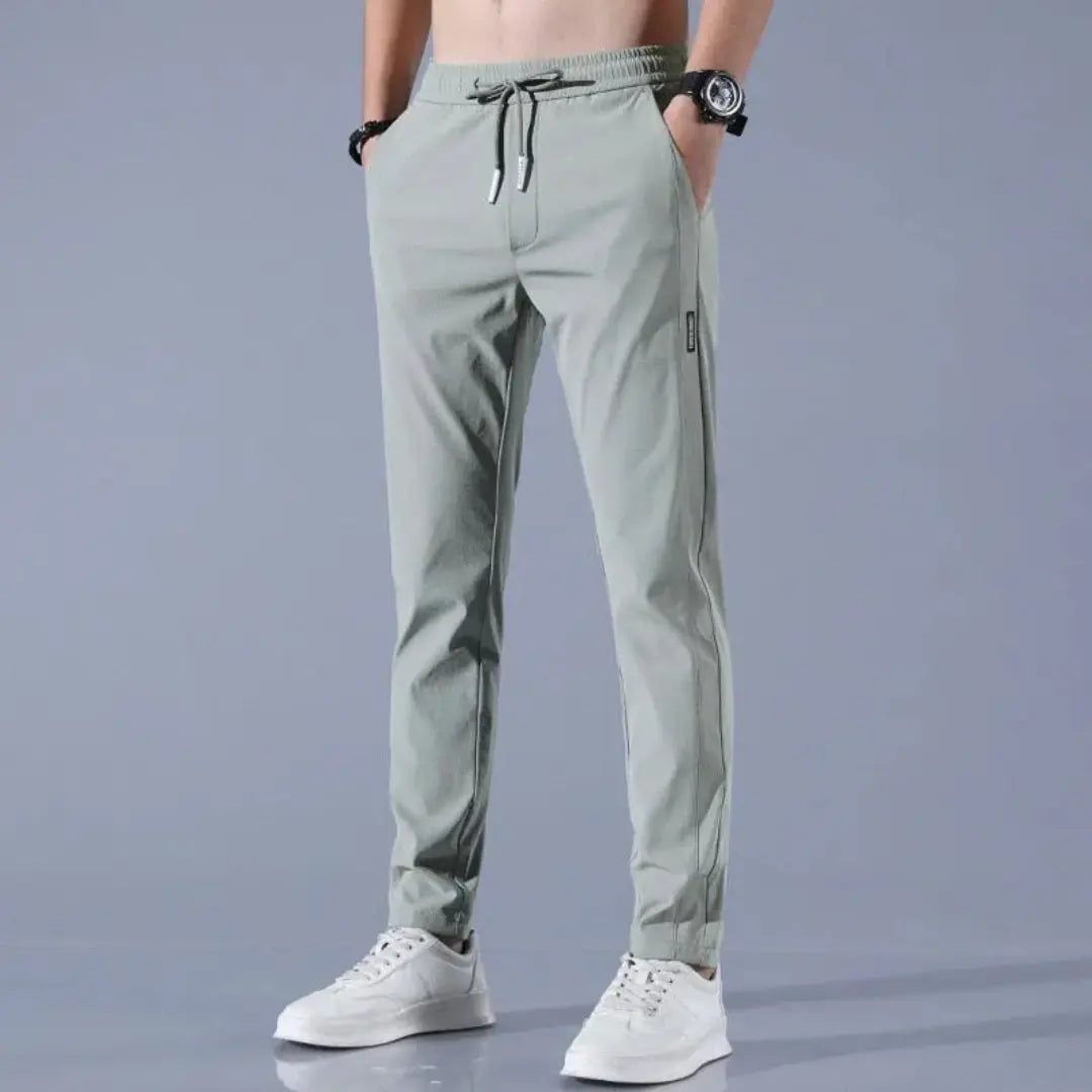 Men's slim fit gray StretchTech jogger pants lightweight quick-dry drawstring athleisure tapered silhouette