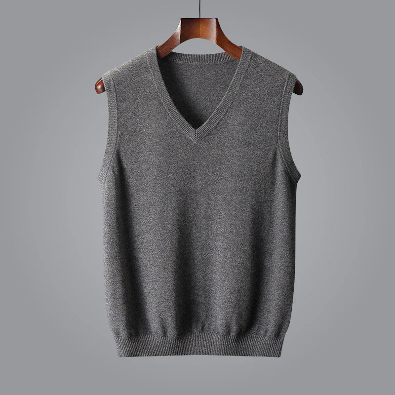 Men's navy cashmere knit vest V-neck sleeveless layering essential 100% pure cashmere