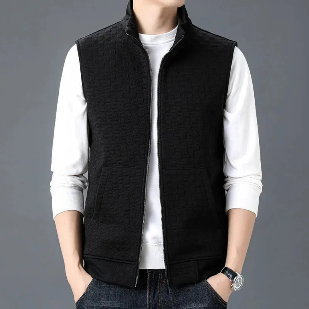 Unisex cotton fleece knit zip-up vest with deep front pockets, modern silhouette everyday warmth