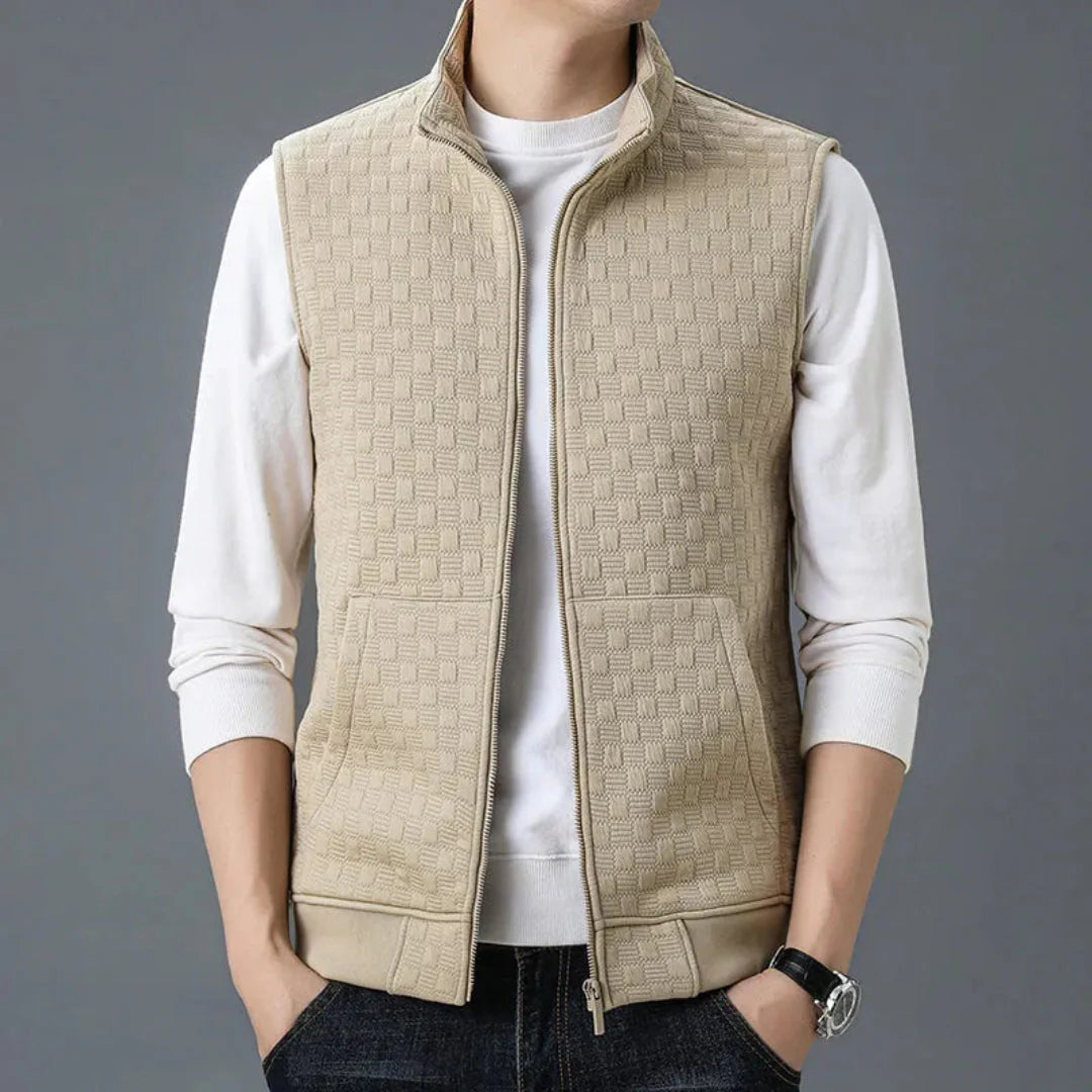 Unisex cotton fleece knit zip-up vest with deep front pockets, modern fit, breathable warmth