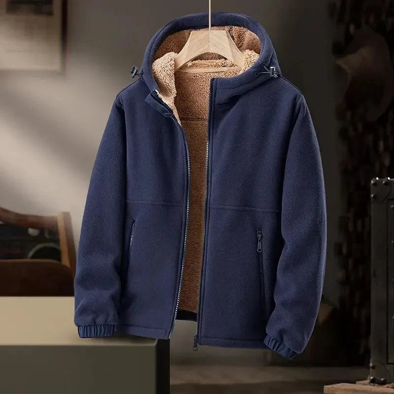 Unisex cashmere fleece hooded jacket minimalist silhouette with soft cashmere lining for luxury warmth