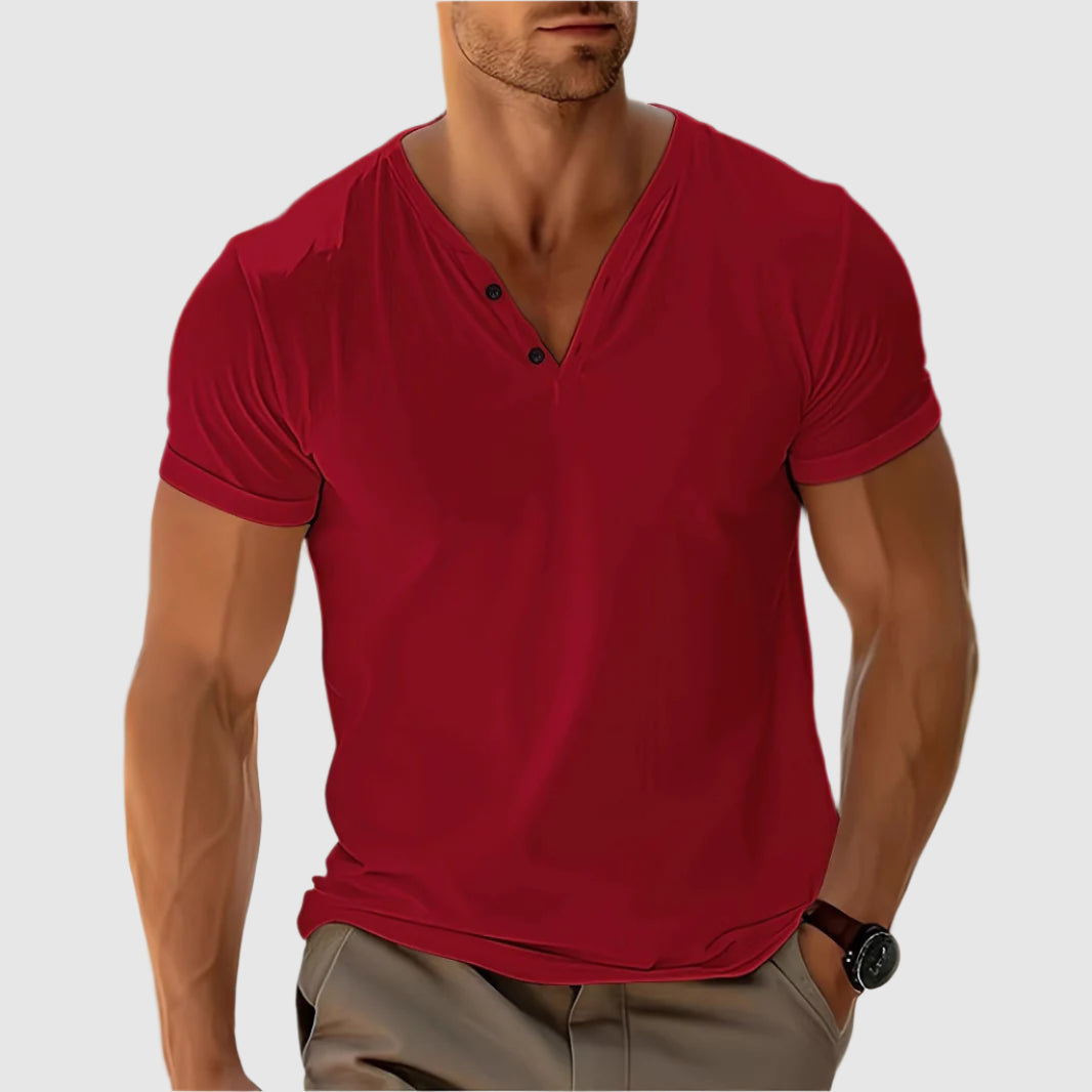 Men's light blue henley shirt relaxed fit ultra-breathable airflow poly-blend lightweight comfort