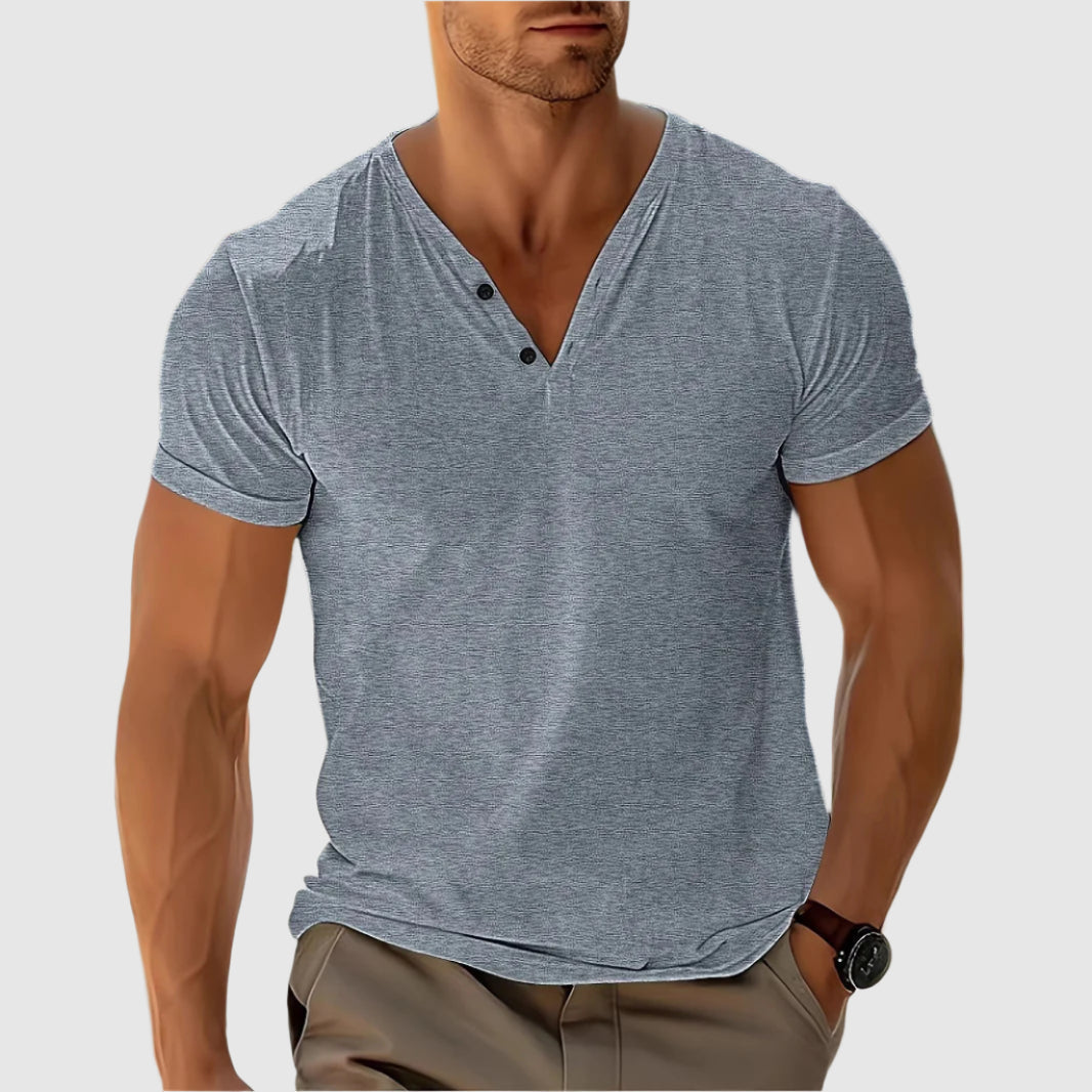 Men's white lightweight henley shirt relaxed fit ultra-breathable airflow poly-blend warm weather