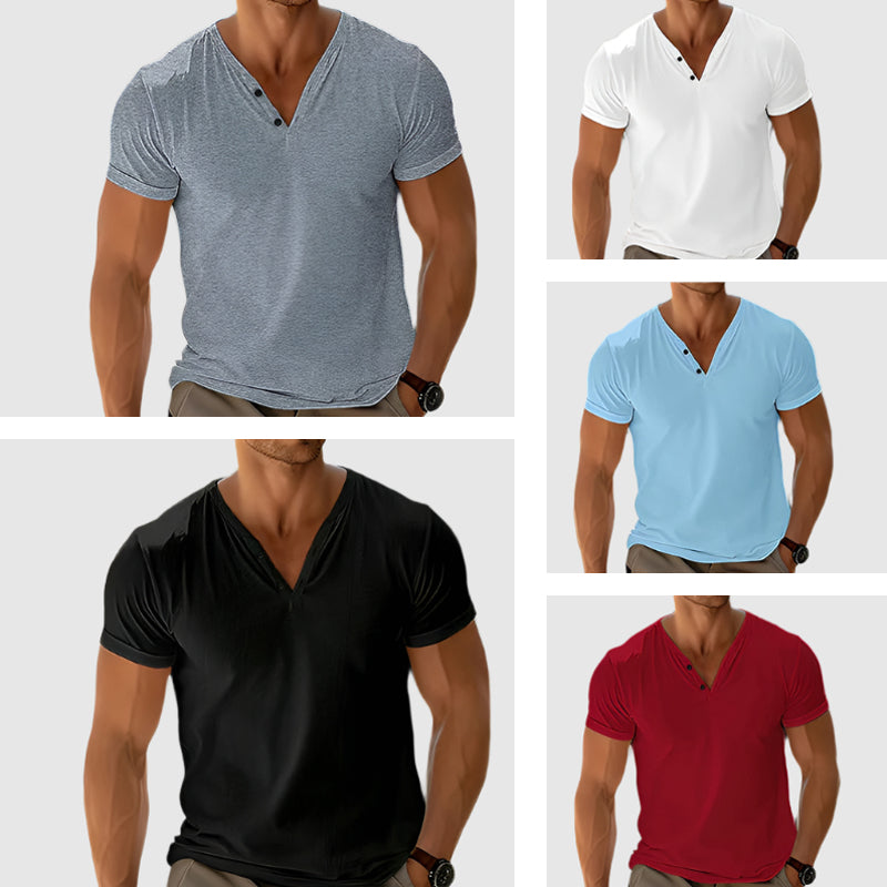 Men's light blue henley shirt relaxed fit ultra-breathable airflow poly-blend lightweight comfort