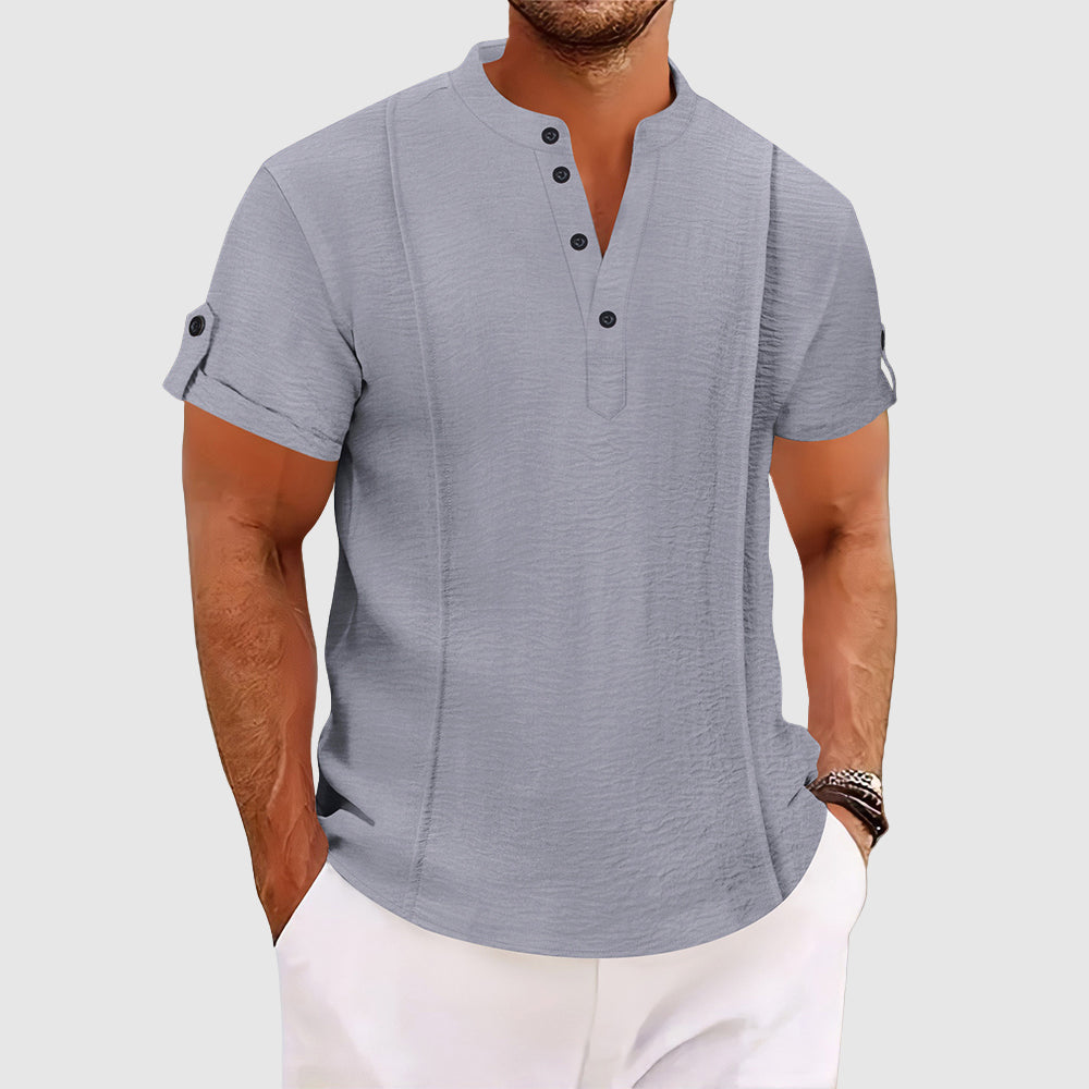 Alessandro Veneti men's coastal blue lightweight shirt with three-button placket and satin-like finish