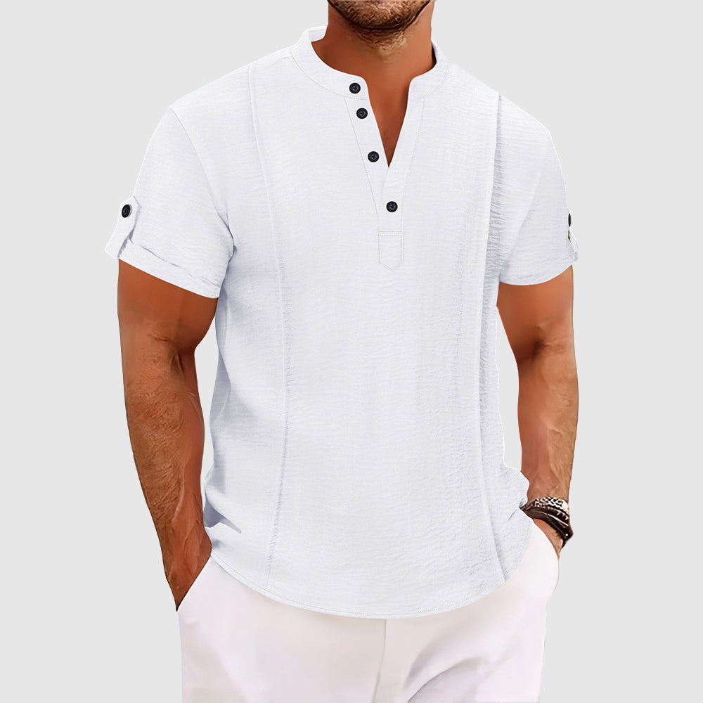 Alessandro Veneti men's light blue coastal shirt slim fit satin-like finish three-button placket