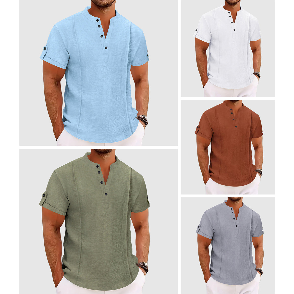 Men's Alessandro Veneti white coastal shirt lightweight satin-like poly-blend three-button placket