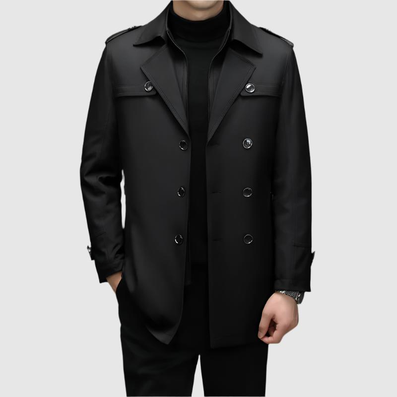 Alessandro Veneti double breasted windbreaker with epaulets, military-inspired structured silhouette