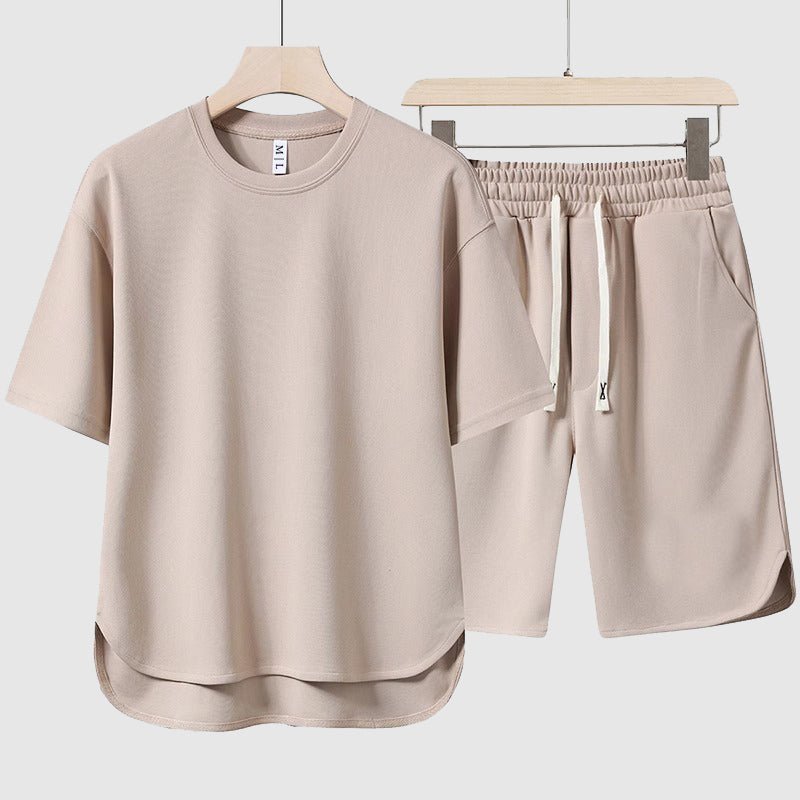 Alessandro Veneti oversized tee and shorts duo set in breathable poly-blend for outdoor men