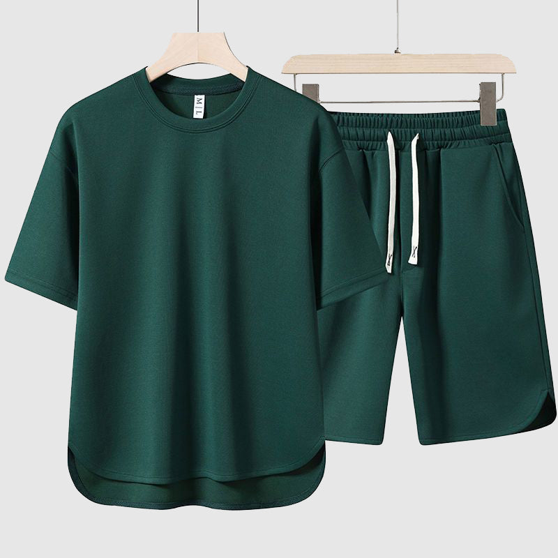 Alessandro Veneti tan oversized tee and shorts duo set, breathable poly-blend matching loungewear