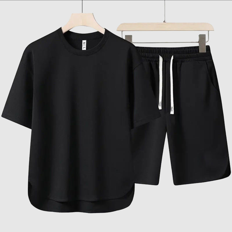 Alessandro Veneti oversized tee and shorts duo set in breathable poly-blend for outdoor men