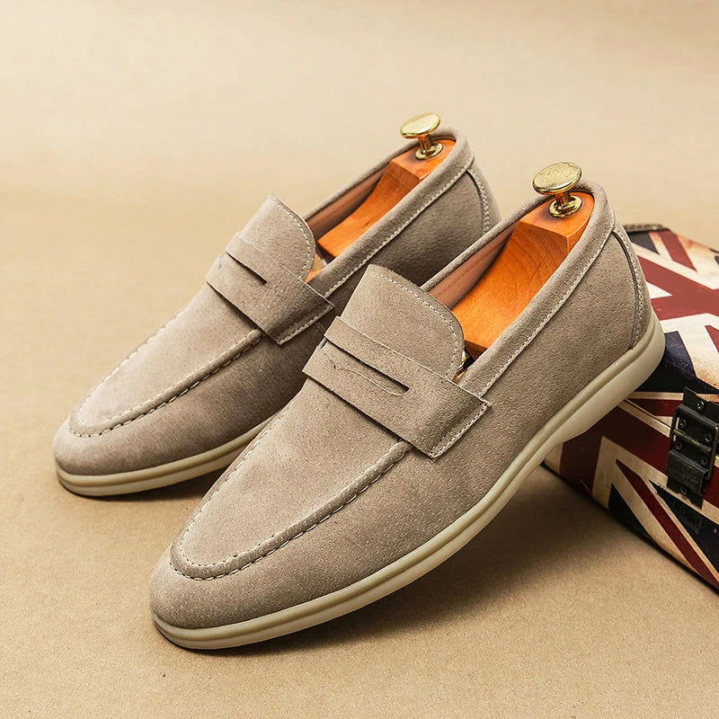 Alessandro Veneti men's suede loafers elegant slip-on with cushioned insole in classic taupe