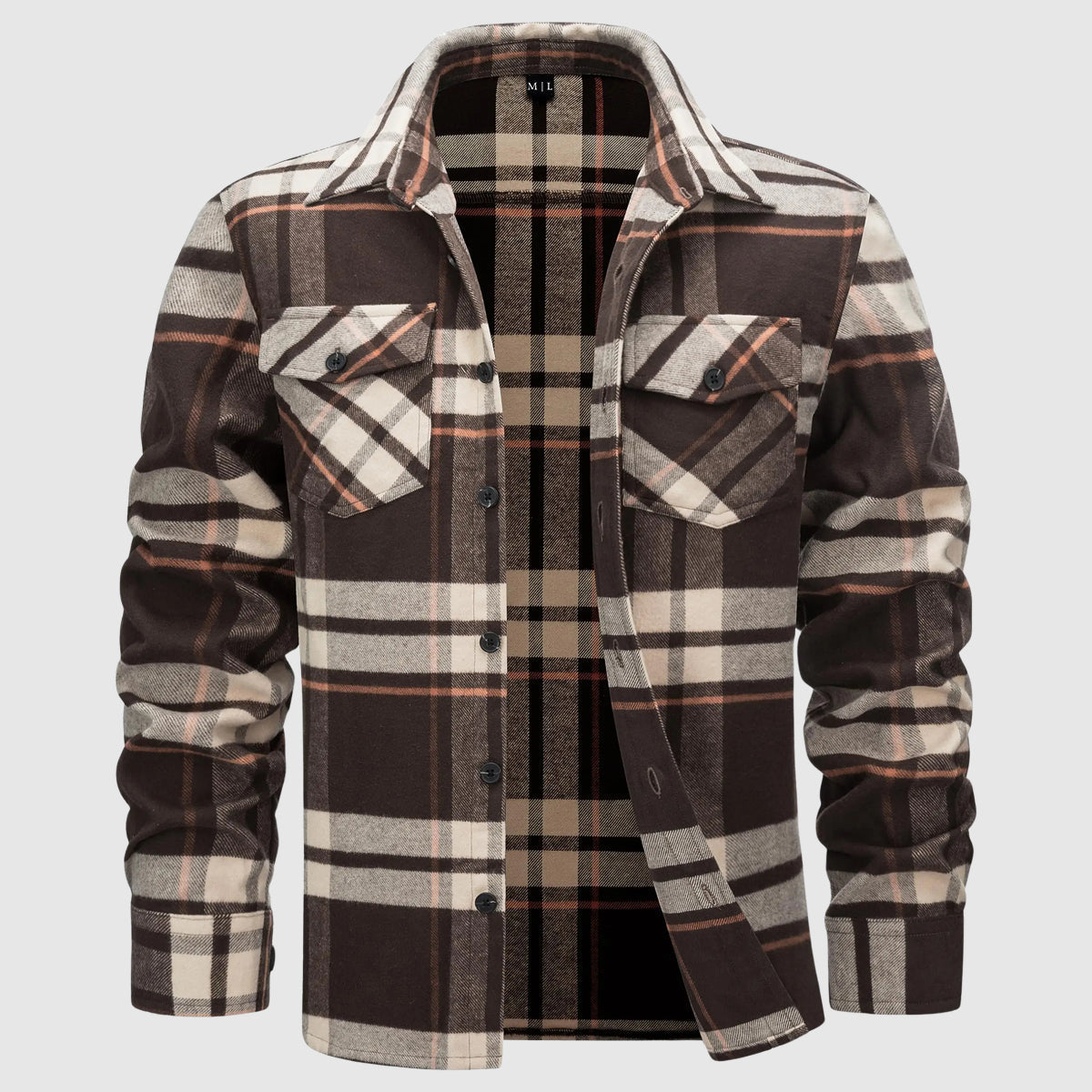 Alessandro Veneti metro check flannel shirt in urban plaid, button-up collar, cotton-poly blend