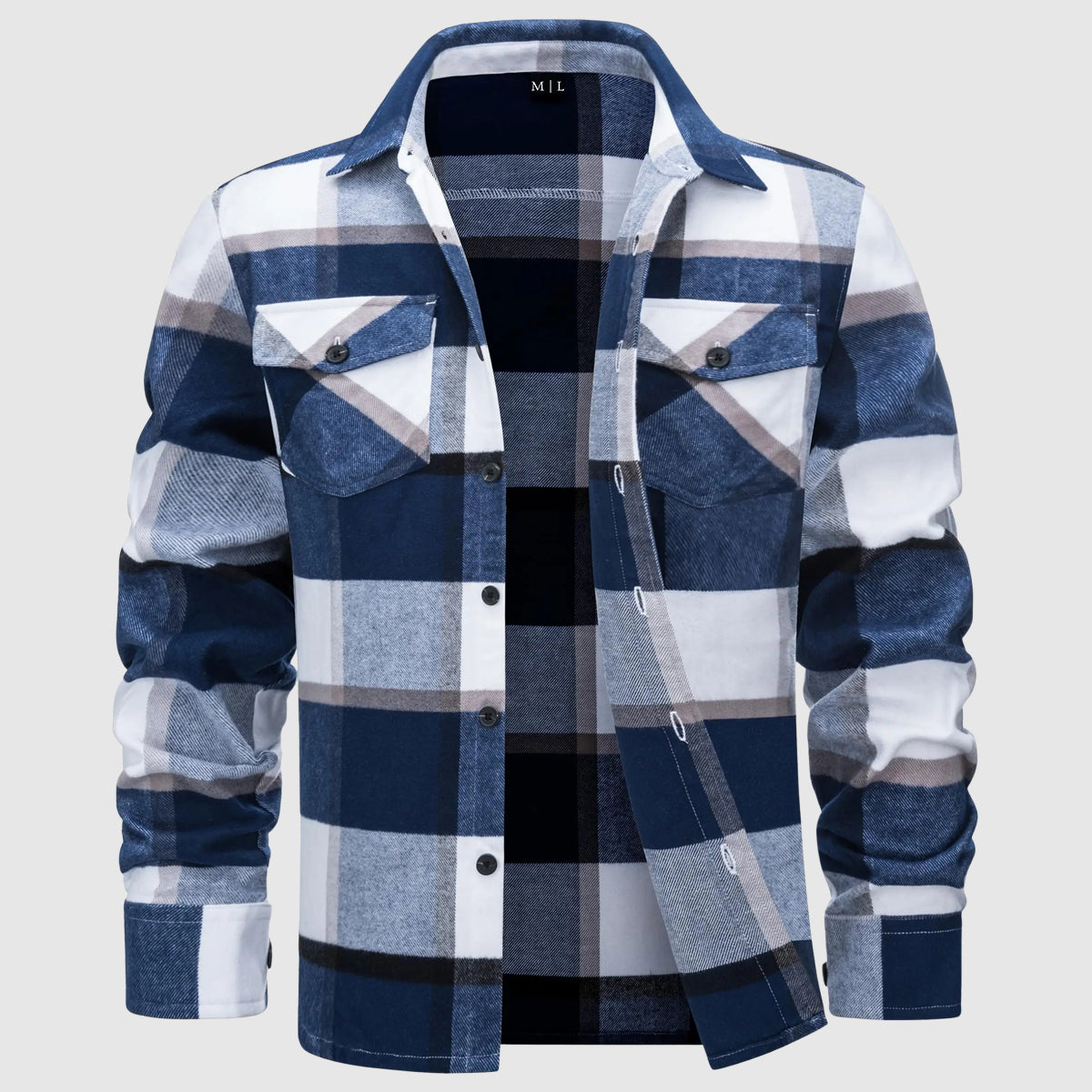 Alessandro Veneti metro check flannel shirt in warm tones, classic button-up collar, cotton-poly blend