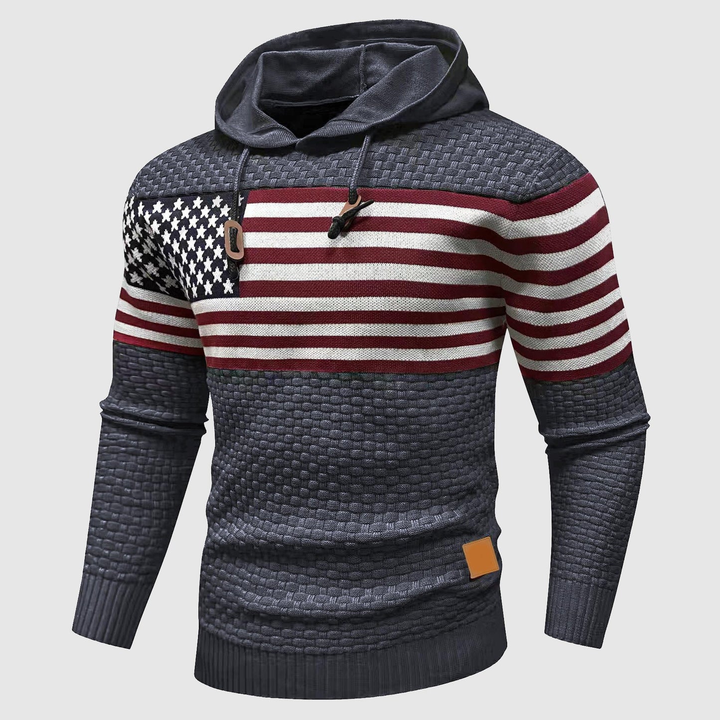 Men's navy stars and stripes hoodie waffle knit texture poly-blend patriotic pullover everyday comfort