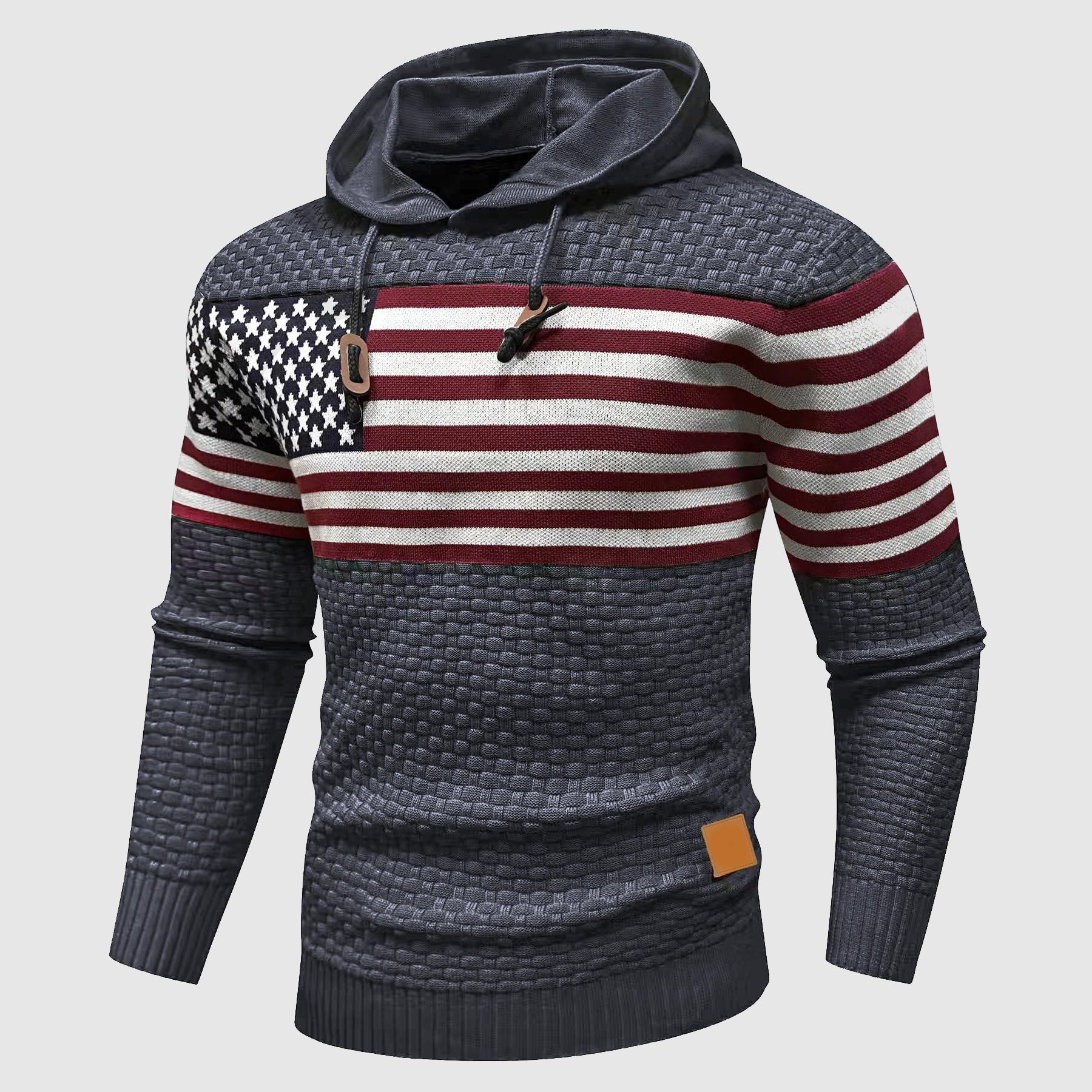 Men's navy stars and stripes hoodie waffle knit texture poly-blend patriotic pullover everyday comfort