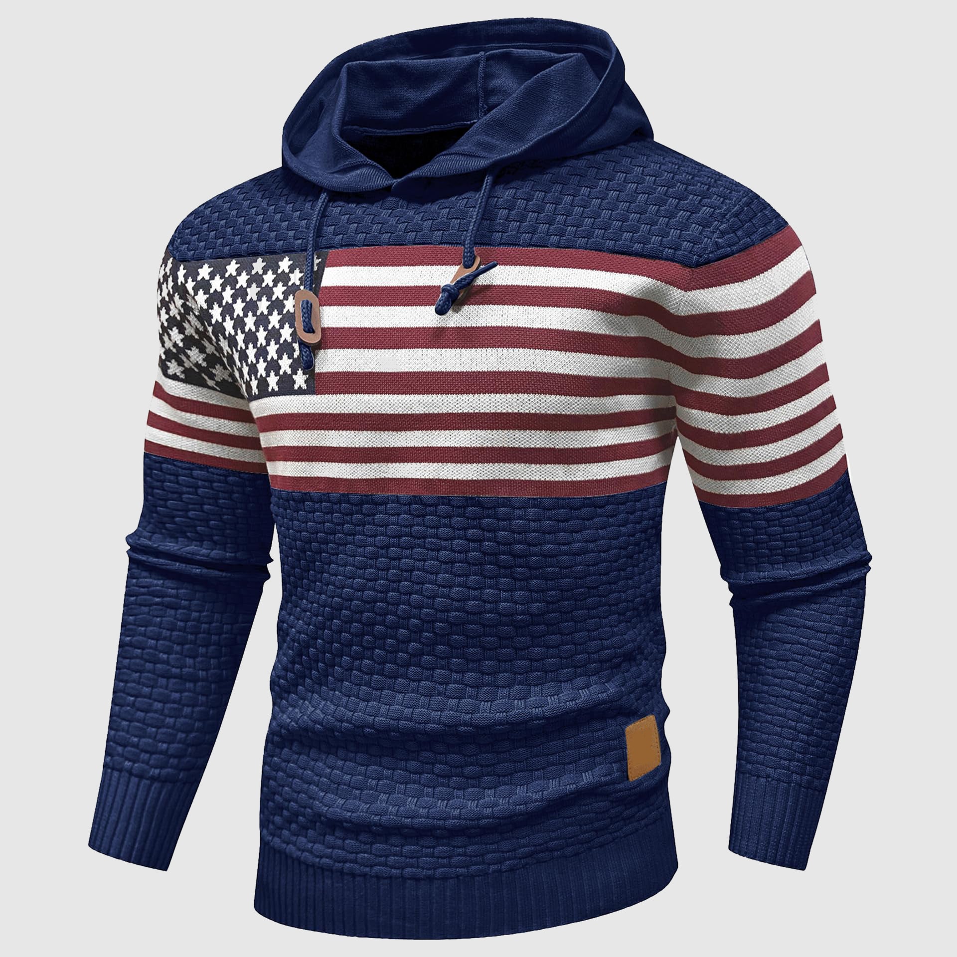 Men's stars and stripes hoodie waffle knit texture poly-blend patriotic pullover with all-day comfort
