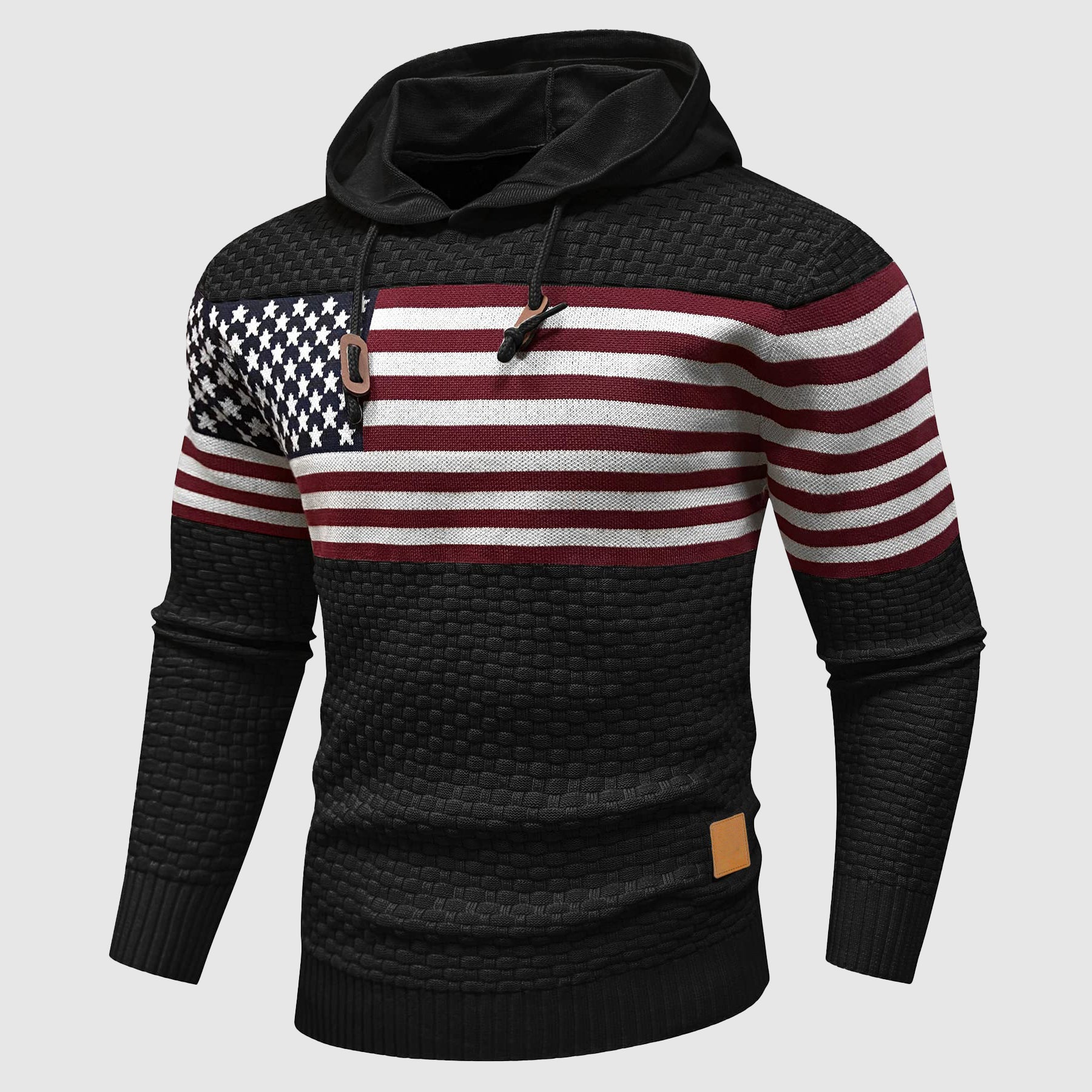 Men's navy Stars and Stripes waffle knit hoodie with heritage pattern for all-day warmth