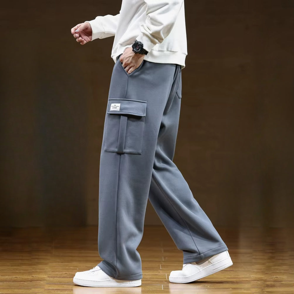 Alessandro Veneti olive utility trousers relaxed athletic cut with rugged oversized side cargo pockets