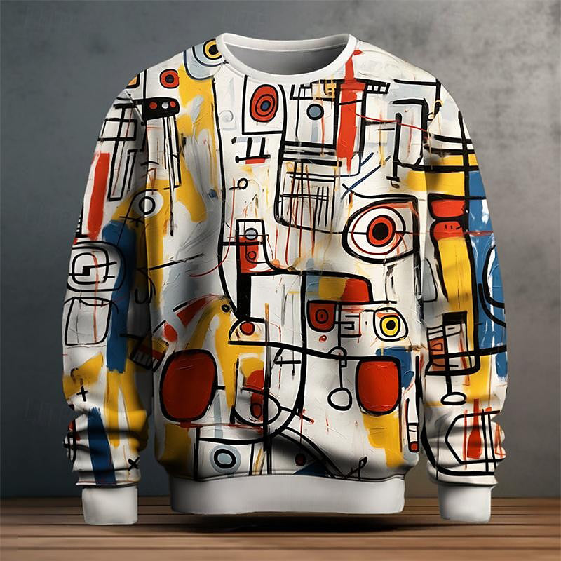 Multicolor abstract art print sweatshirt men relaxed fit bold modern painterly design