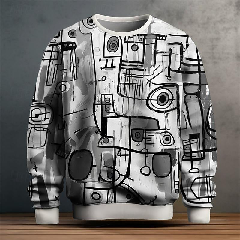 Multicolor abstract art print sweatshirt men relaxed fit bold painterly modern design