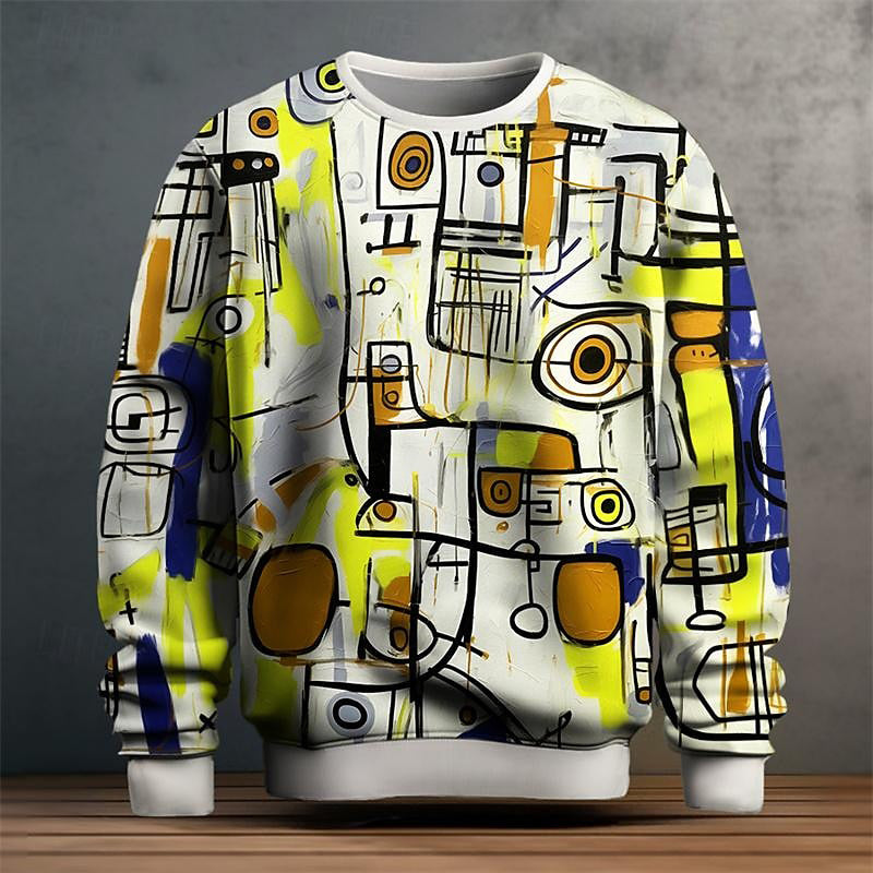 Multicolor abstract art print sweatshirt men relaxed fit bold modern painterly design