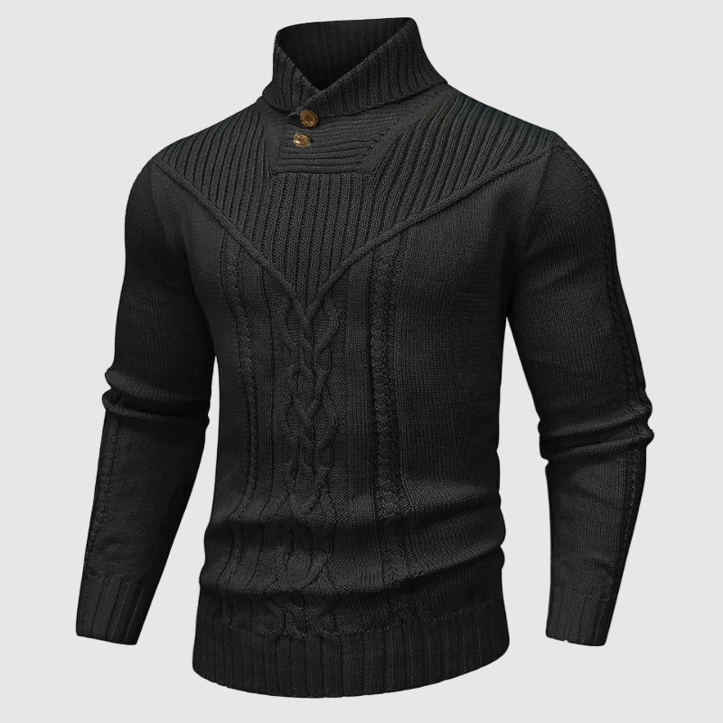 Alessandro Veneti cable-knit pullover stand collar poly-blend HeatLock warmth tailored modern fit
