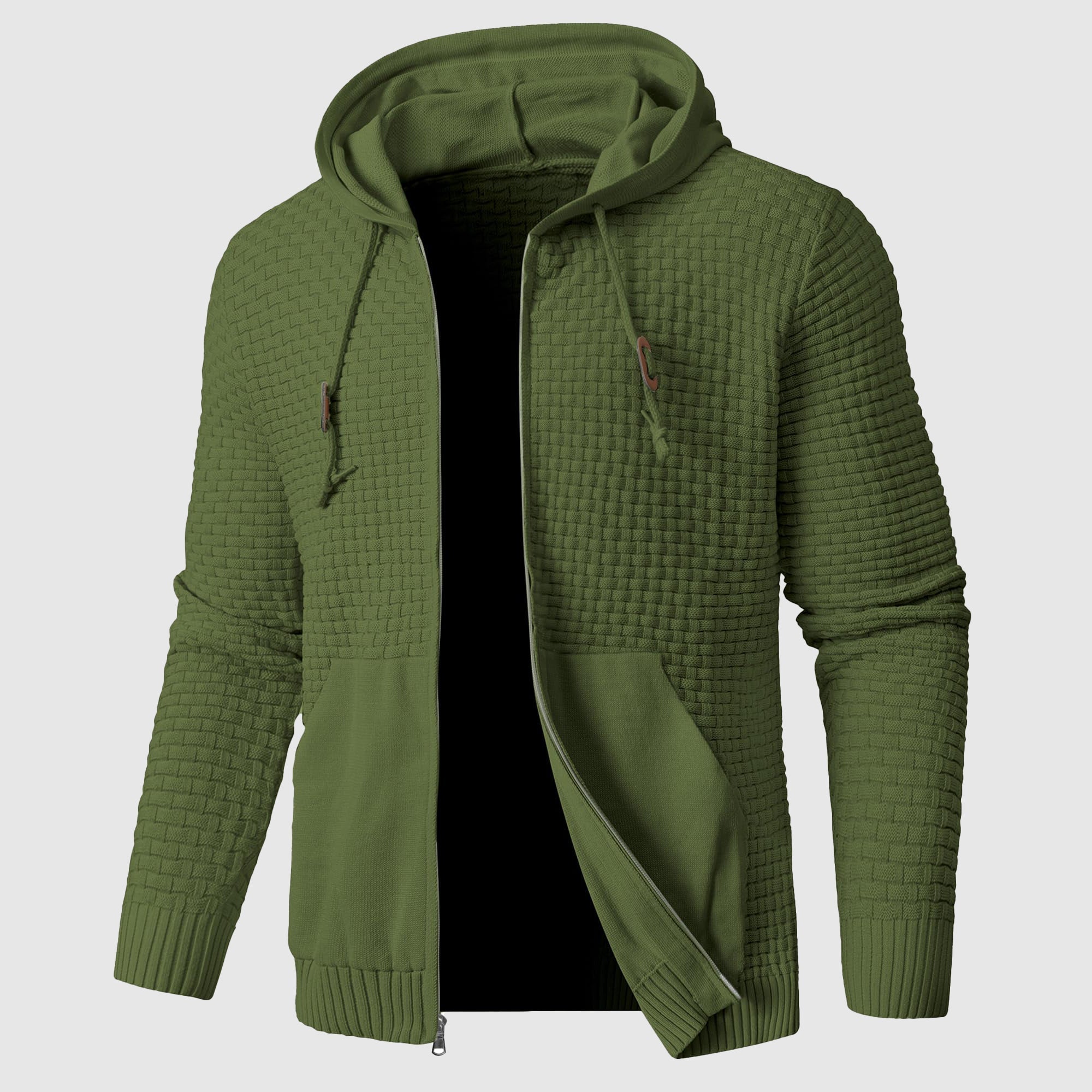 Men's waffle knit hoodie regular fit with full zipper pockets in everyday comfort style