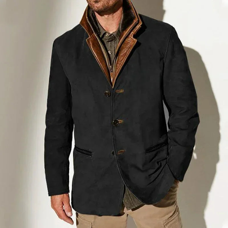 Men's brown vintage vegan suede tailored coat with rich textured heritage silhouette