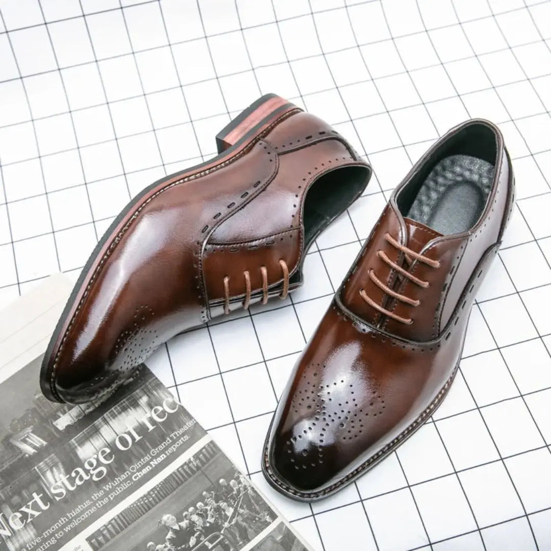 Alessio men's brown premium leather handcrafted brogue oxford dress shoes with intricate perforations