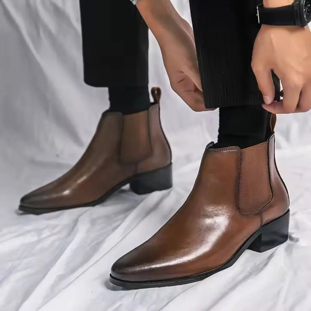 Men's black leather ankle boots waterproof premium quality slip-resistant all-day comfort durable