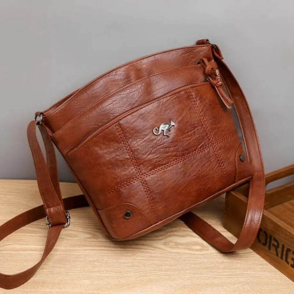 Kollete brown PU leather shoulder bag flap closure vintage style everyday women accessory