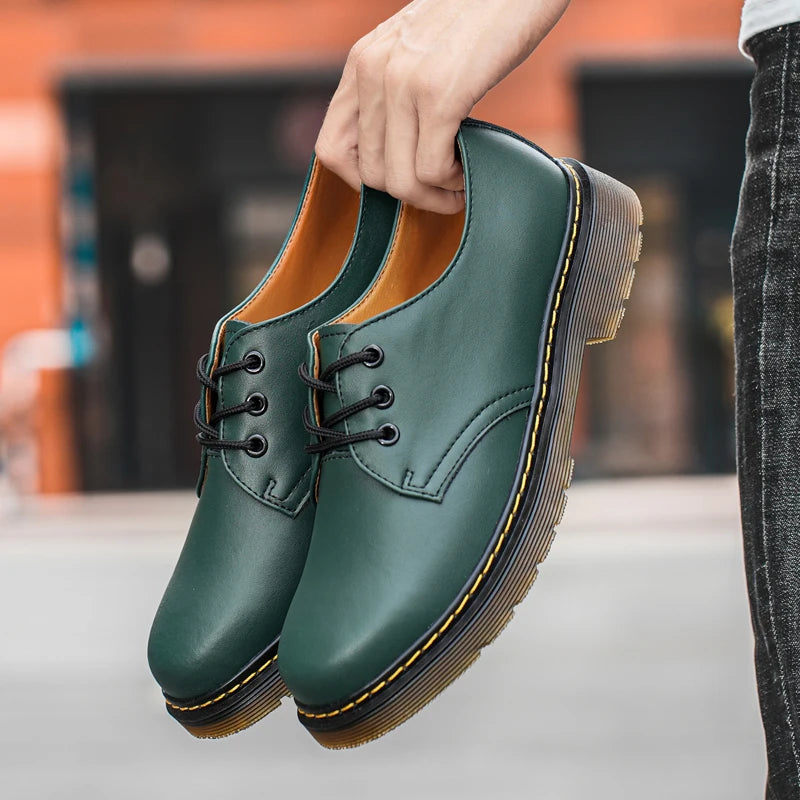 Alvarez genuine leather oxford shoes black contrast stitching yellow welt thick rubber sole urban style