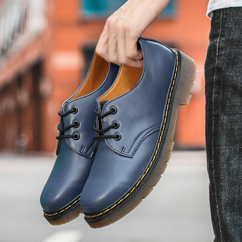 Alvarez genuine leather oxford shoes black contrast stitching yellow welt thick rubber sole urban style