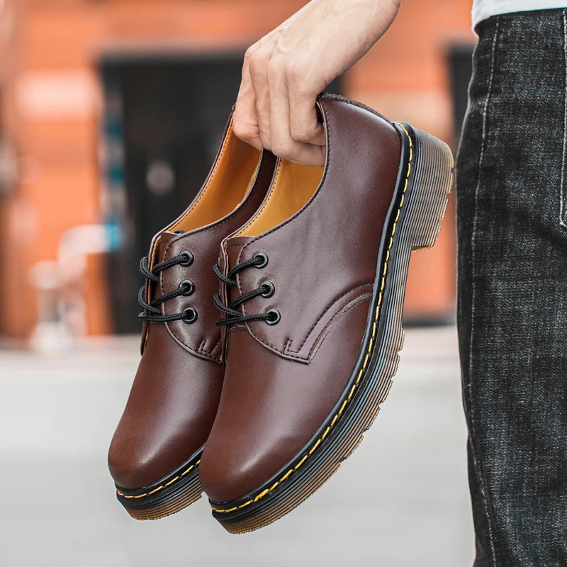 Alvarez genuine leather oxford shoes black contrast stitching thick yellow welt sole urban style
