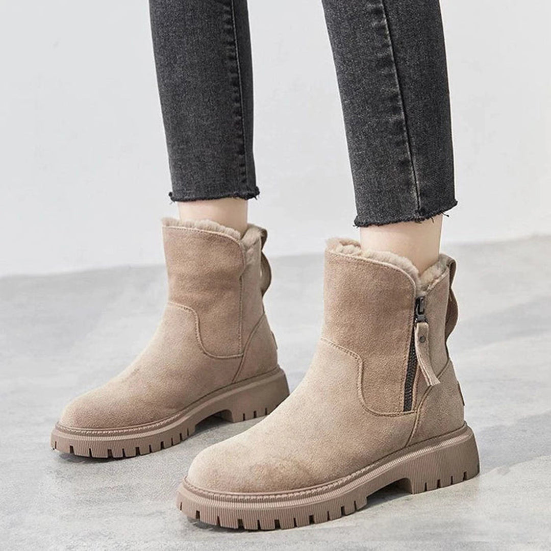 Women's cozy suede-look ankle boots warm lined non-slip sole zipper closure everyday style