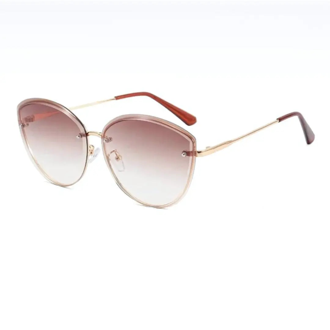 Frameless cat-eye sunglasses metal accents UV400 lenses sleek rimless silhouette for modern women