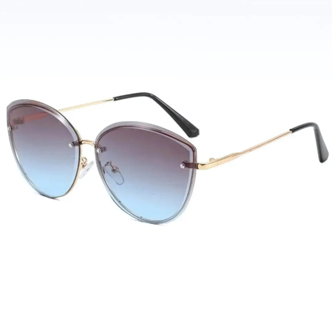 Amara frameless cat-eye sunglasses with metal accents and UV400 lenses for modern women