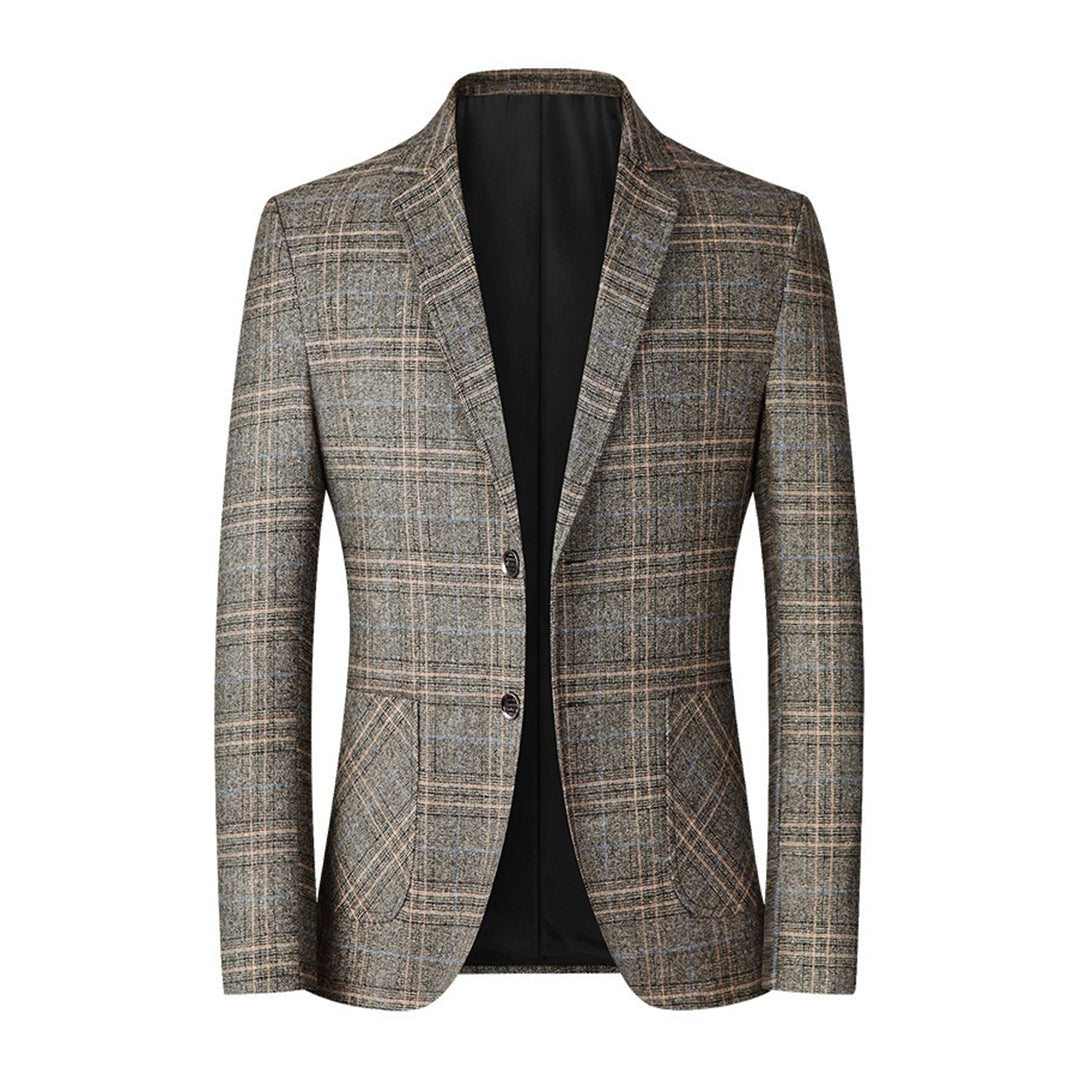 Nordic Flair men's checkered wool blend blazer tailored fit notch lapel two-button closure
