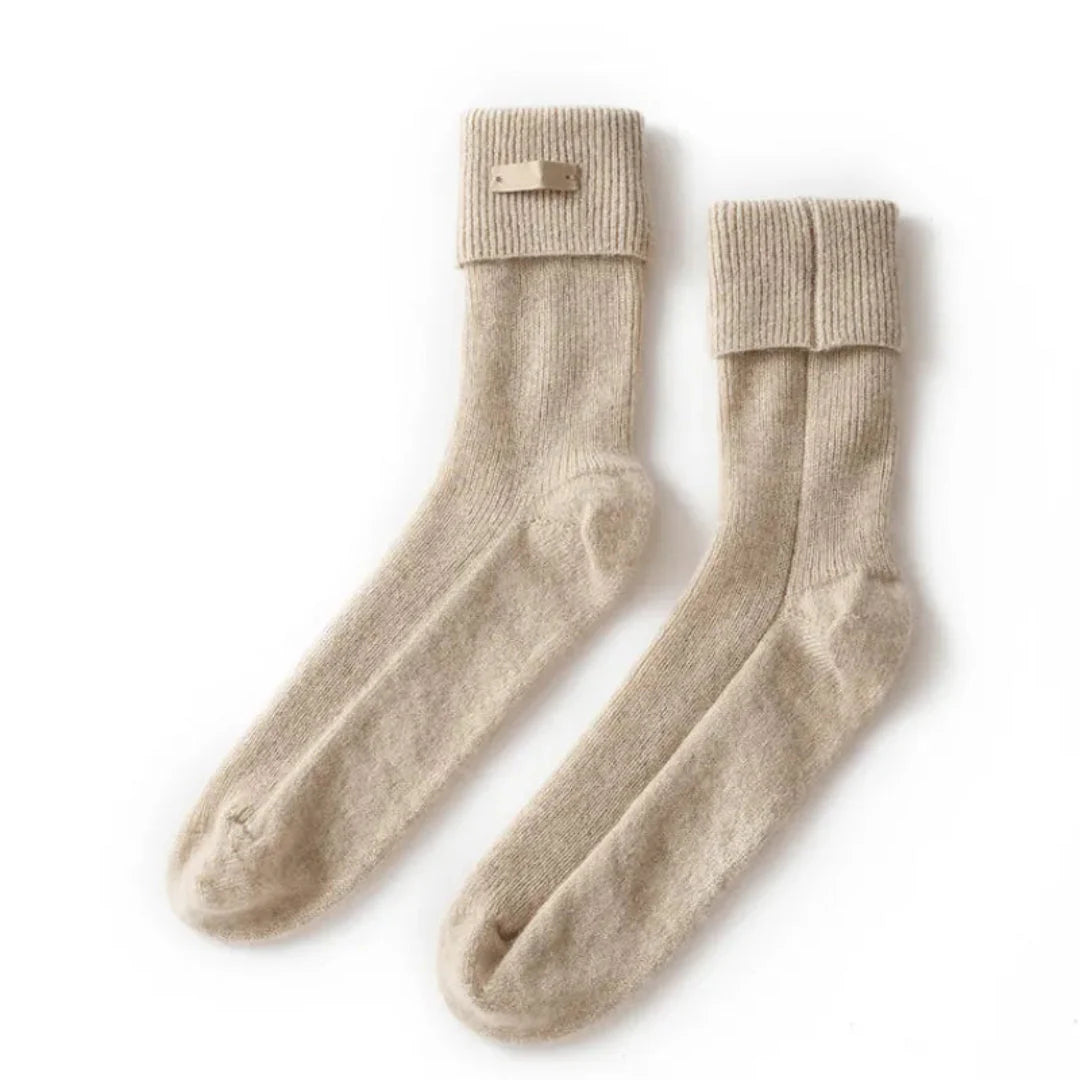 Amelia premium pure cashmere crew socks in neutral tone, ultra-soft breathable knit for cold weather