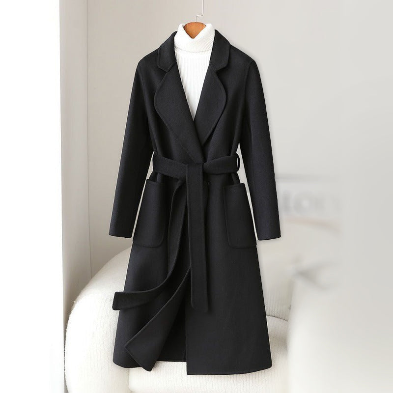 Sofia Amoretti monochrome wool blend coat structured silhouette classic notch lapel winter fashion