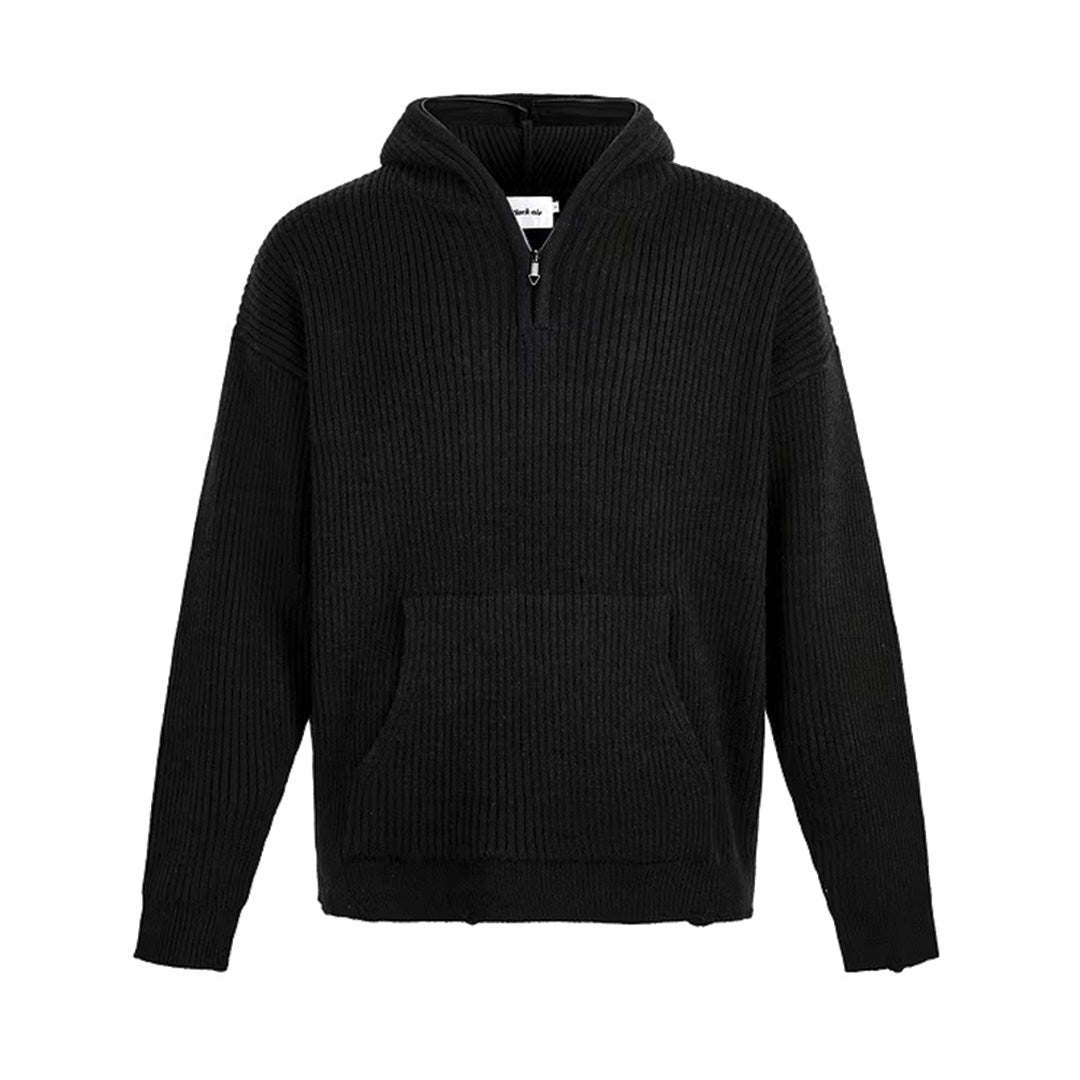 Men's ribbed hooded sweater slim fit half-zip smart casual everyday comfort neutral tone